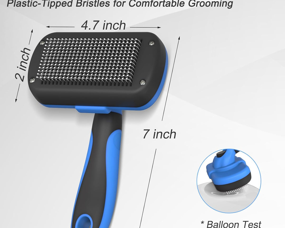 Self Cleaning Slicker Brush - Skin Friendly Deshedding Grooming Tool for Dogs & Cats, Suitable for Shedding & Haired Pets, with Pet Supplies Accessories, Blue