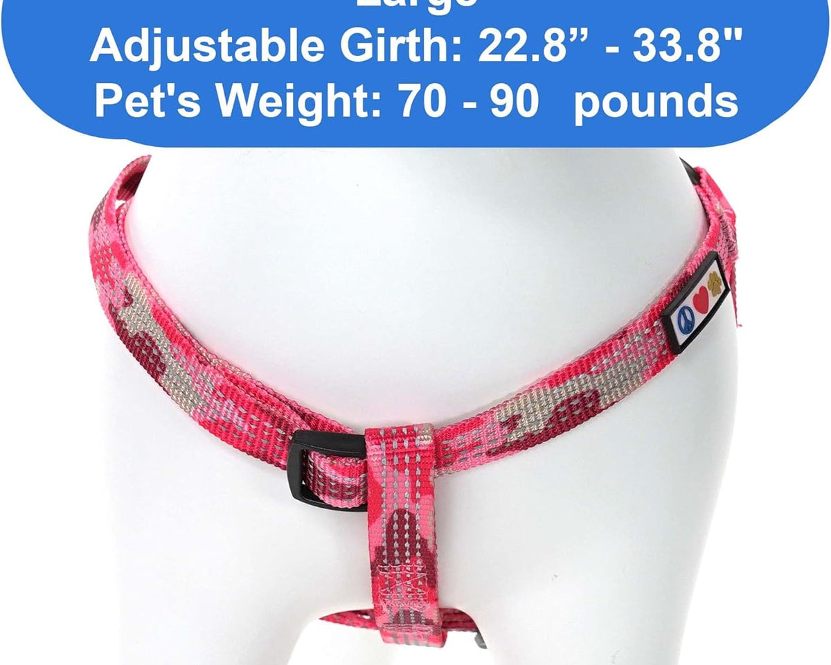 Adjustable Pink Camouflage Dog Harness - Step-In Reflective Vest for Large Dogs, Puppies & Seniors