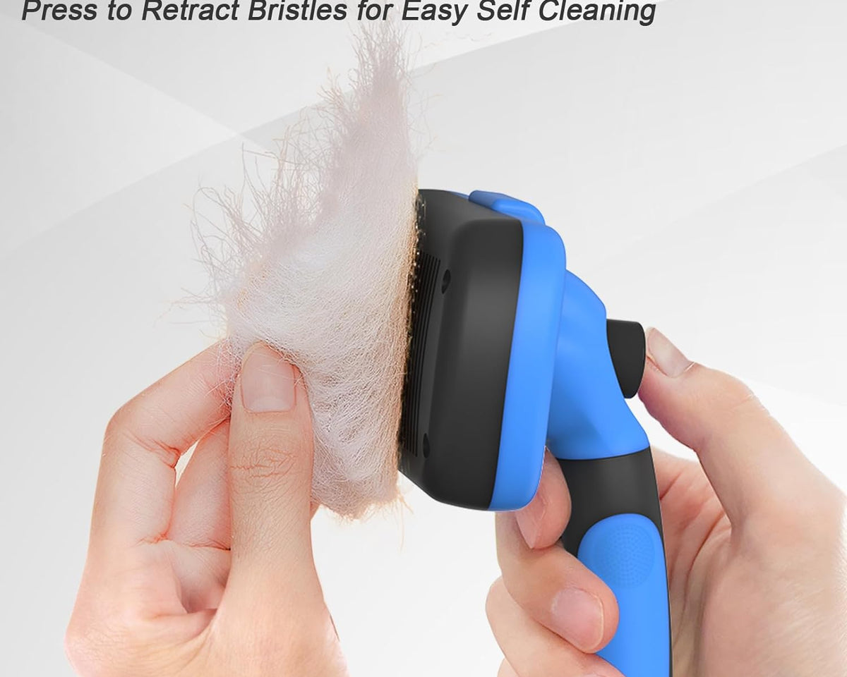 Self Cleaning Slicker Brush - Skin Friendly Deshedding Grooming Tool for Dogs & Cats, Suitable for Shedding & Haired Pets, with Pet Supplies Accessories, Blue