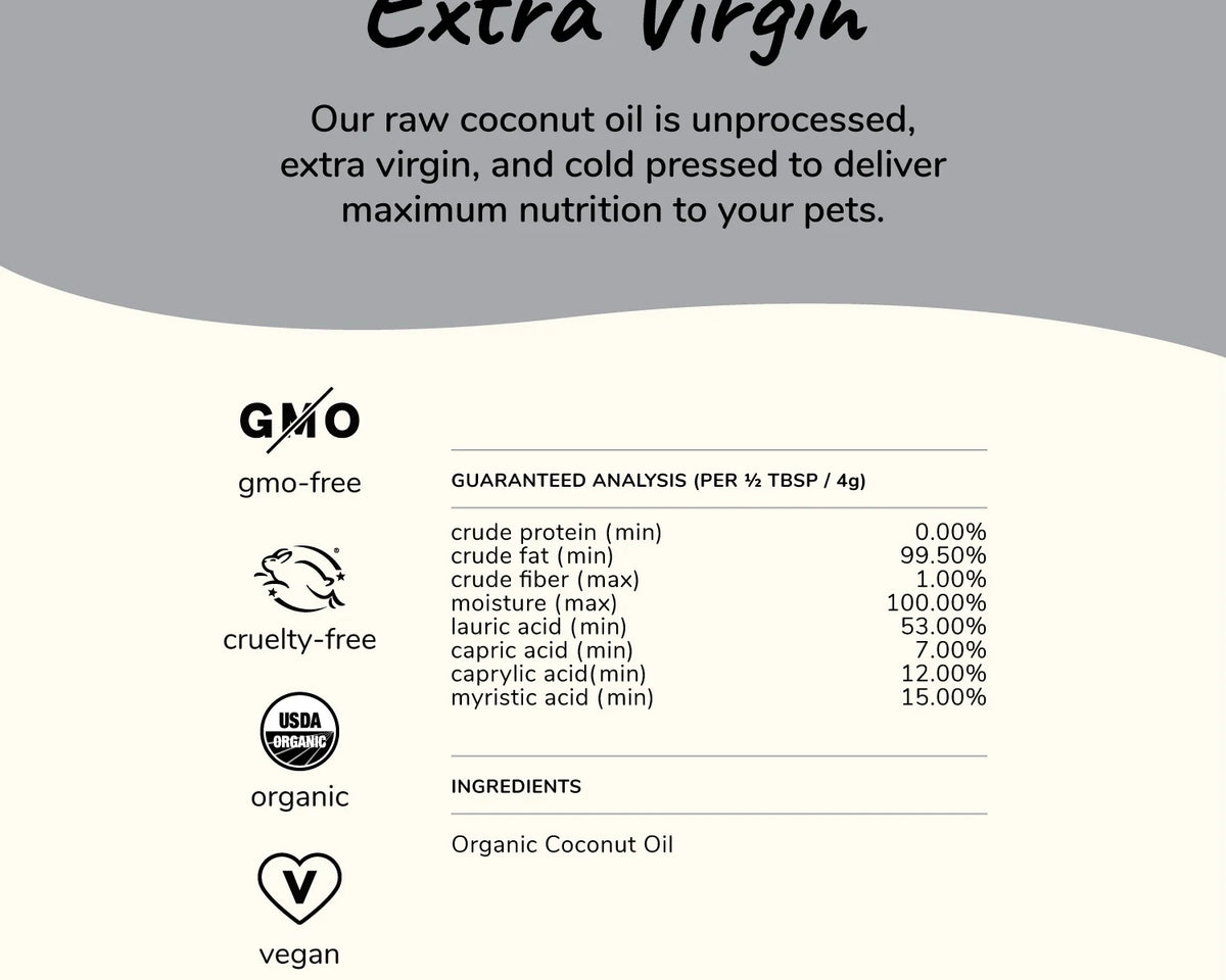 Premium Organic Coconut Oil Pet Supplement for Dogs & Cats - Natural Skin & Coat Care, Soothes Itchy Skin & Dry Noses - Cold Pressed Extra Virgin - Made in the USA