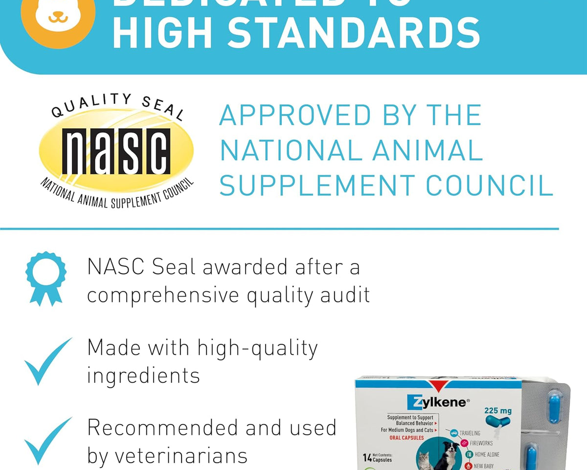 Zylkene Calming Support for Medium Dogs - 14 Capsules, 225 mg - Promotes Relaxation and Reduces Stress for Dogs 33-65 lbs