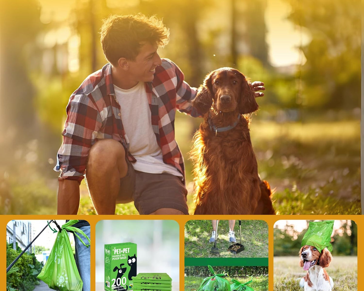 200-Count Eco-Friendly Unscented Dog Waste Bags with Tie Handles, Made from 38% Plant-Based Material, Extra-Thick and Durable