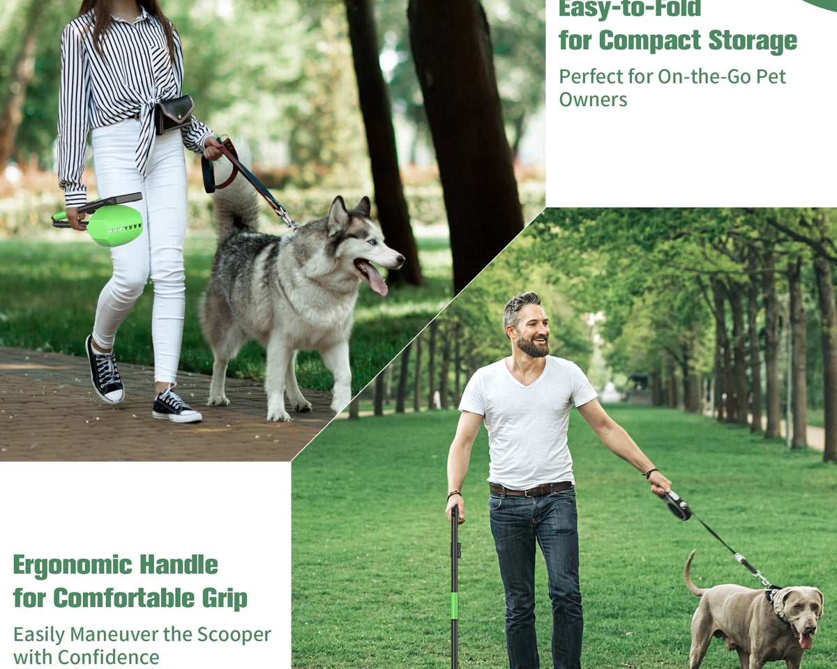 Ultimate Dog Pooper Scooper - Foldable 32" Long Handle with Bags & Attachment - Perfect for All Dog Sizes - Green