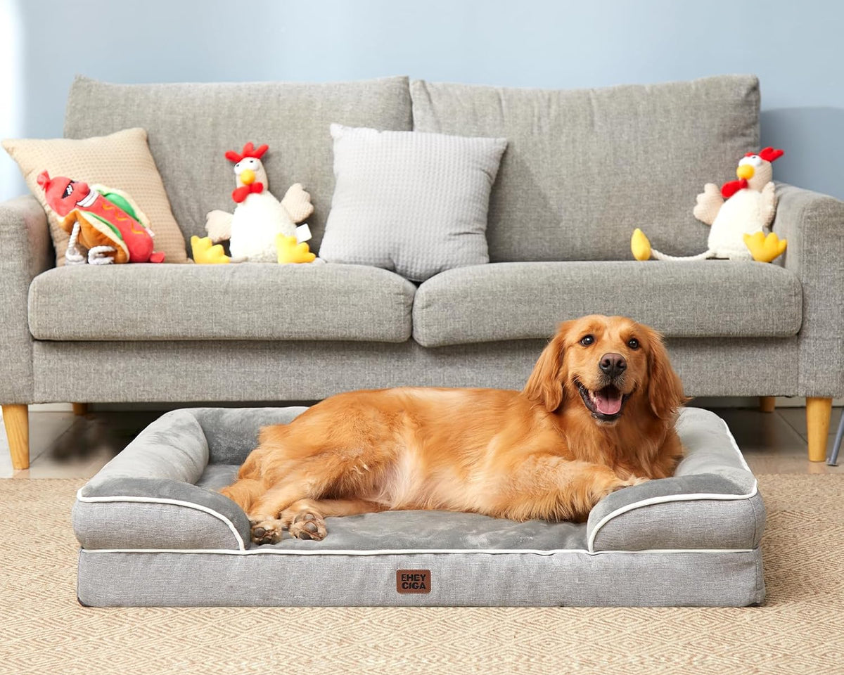 Orthopedic Dog Beds for Extra Large Dogs 44X32Inch, Waterproof Memory Foam XL Pet Bed with Sides, Non-Slip and Egg-Crate Foam Big Dog Couch Bed with Washable Removable Cover, Grey