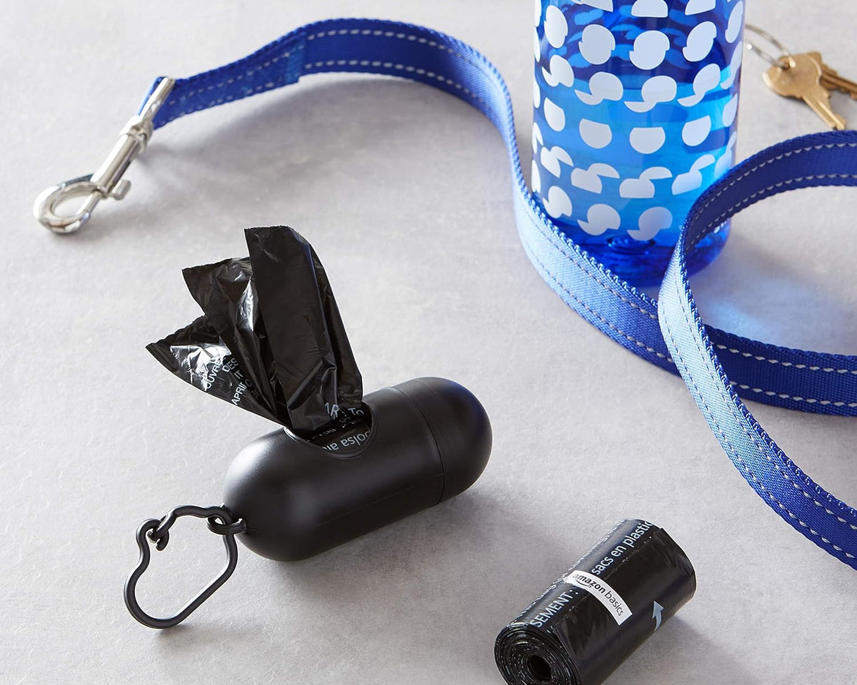 Dog Poop Leak Proof Bags with Dispenser and Leash Clip, Unscented, 300 Count, 20 Pack of 15, Black, 13 X 9 Inch