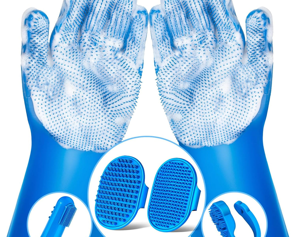 6PCS Pet Grooming Kit for Dogs,Cats and Horses | Dog Washing Gloves | Dog Bath Brush | Dog Bath Gloves | Dog Shampoo Brush | Pet Grooming Gloves | Dog Bath Supplies (Navy Blue)