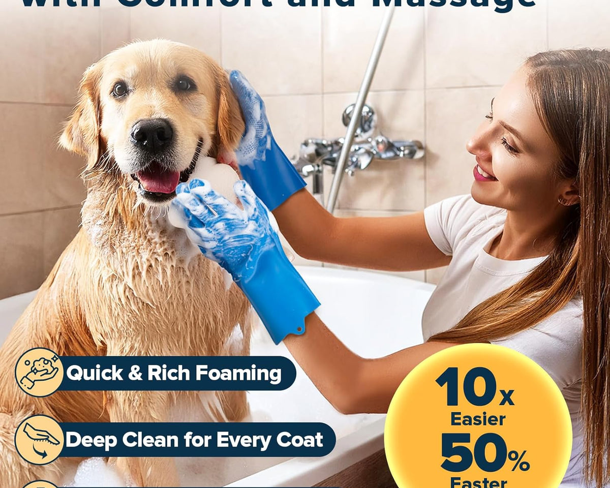 6PCS Pet Grooming Kit for Dogs,Cats and Horses | Dog Washing Gloves | Dog Bath Brush | Dog Bath Gloves | Dog Shampoo Brush | Pet Grooming Gloves | Dog Bath Supplies (Navy Blue)