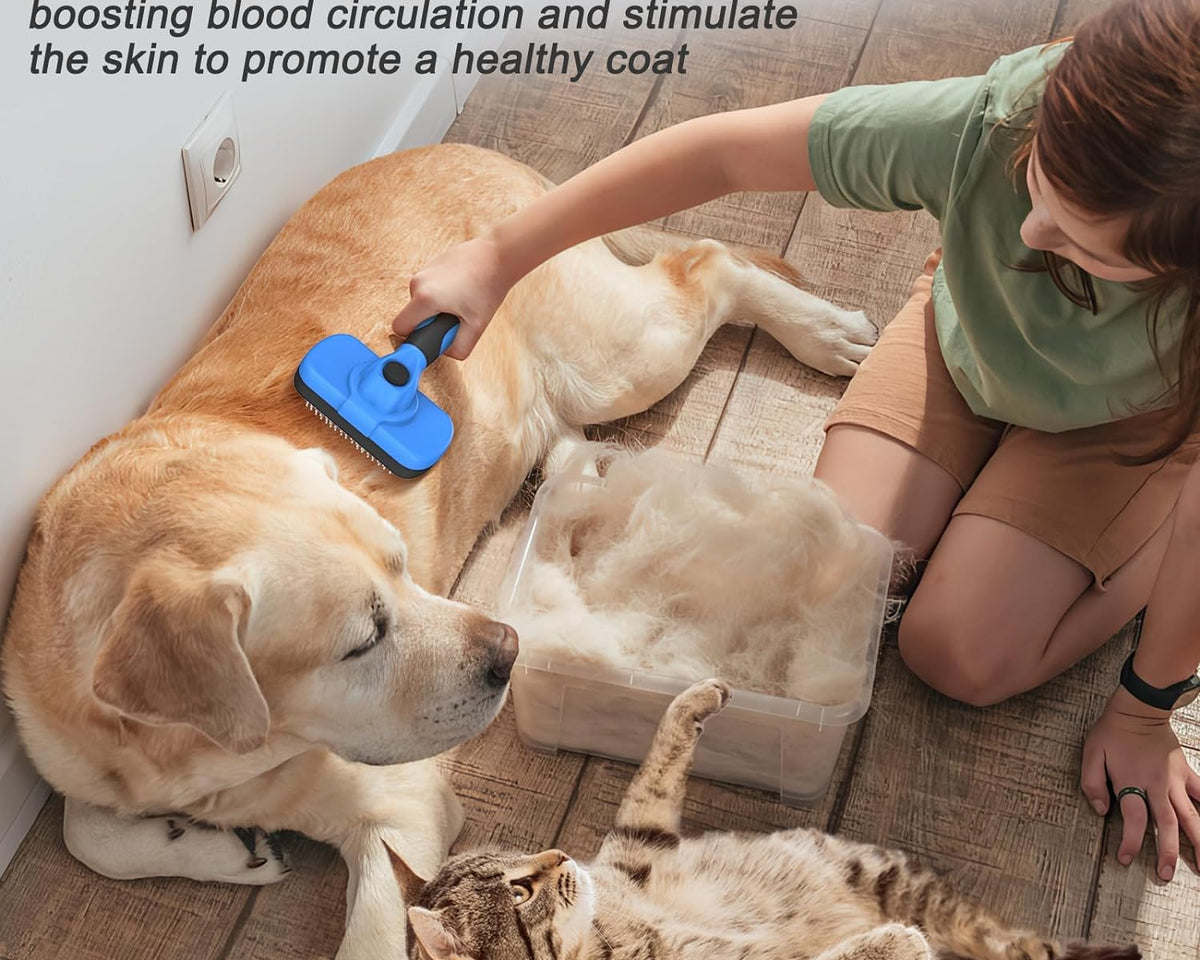 Self Cleaning Slicker Brush - Skin Friendly Deshedding Grooming Tool for Dogs & Cats, Suitable for Shedding & Haired Pets, with Pet Supplies Accessories, Blue