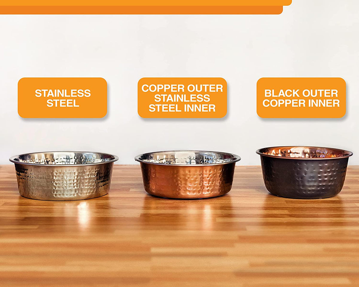 Hammered Decorative Designer Bowls - Premium Luxury Pet Dishes for Dogs and Cats (Small, Copper)