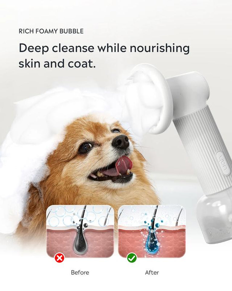 FUR-EVER CLEAN: Automatic Foaming Soap Dispenser & Dog Bath Brush Combo for Effortless Grooming