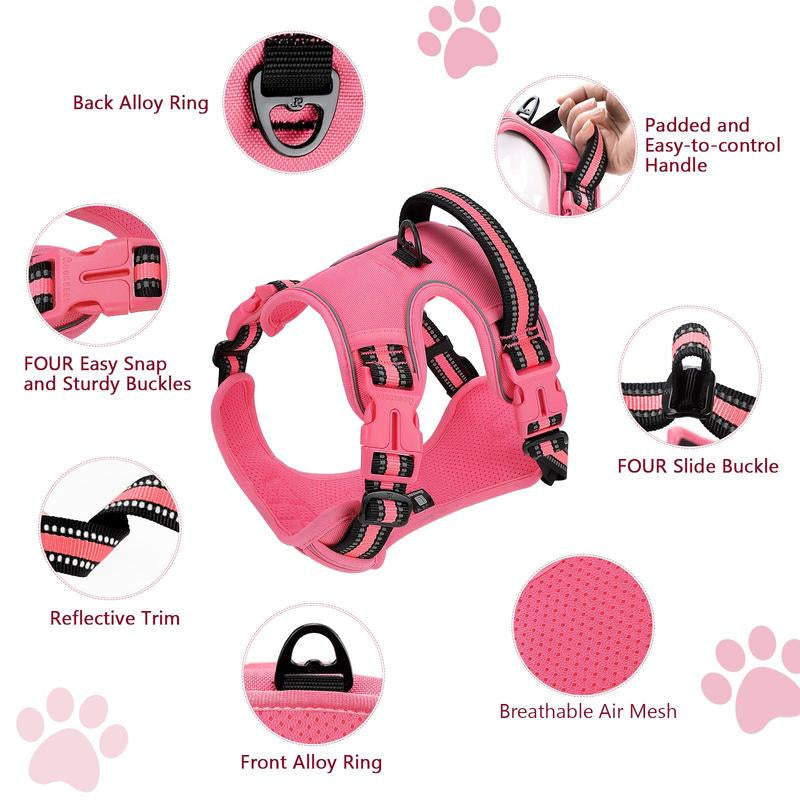 No Pull Dog Harness & Leash Set (2 Counts/Set), Escape Proof Reflective Adjustable Pet Vest Tools, Soft Padded Pet Collars Harness with Handle for Small to Large Dogs, Dog Accessories Tools, Harness Straps Studs
