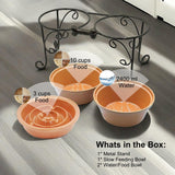 Elevated Dog Bowl Stand with Large Ceramic Bowls - Premium Pet Feeding Station for Medium to Large Breeds (Almond)