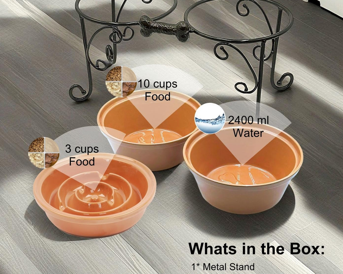 Elevated Dog Bowl Stand with Large Ceramic Bowls - Premium Pet Feeding Station for Medium to Large Breeds (Almond)