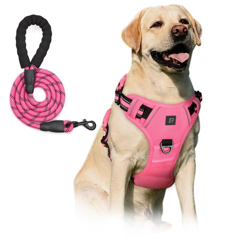 No Pull Dog Harness & Leash Set (2 Counts/Set), Escape Proof Reflective Adjustable Pet Vest Tools, Soft Padded Pet Collars Harness with Handle for Small to Large Dogs, Dog Accessories Tools, Harness Straps Studs