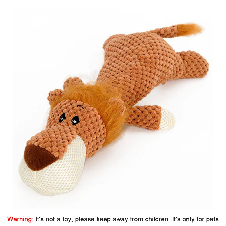 Large Dog Toy Bite-Resistant Sound Plush Toy Lion Wolf Elephant Cartoon Pet Toy Squeaky Dog Toy for Small & Medium Dogs