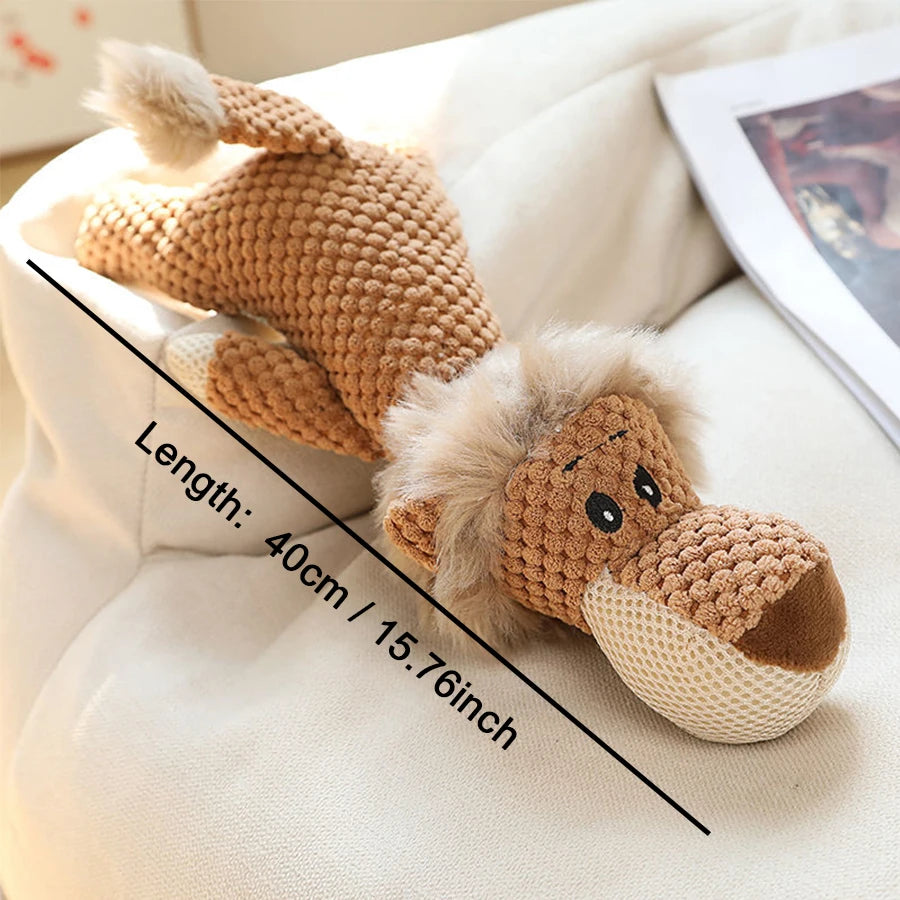 Large Dog Toy Bite-Resistant Sound Plush Toy Lion Wolf Elephant Cartoon Pet Toy Squeaky Dog Toy for Small & Medium Dogs