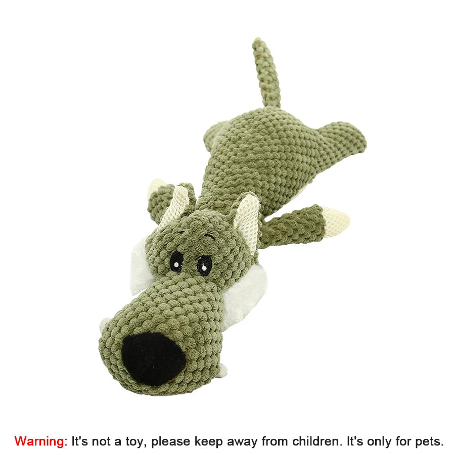 Large Dog Toy Bite-Resistant Sound Plush Toy Lion Wolf Elephant Cartoon Pet Toy Squeaky Dog Toy for Small & Medium Dogs