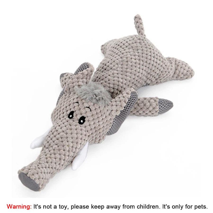 Large Dog Toy Bite-Resistant Sound Plush Toy Lion Wolf Elephant Cartoon Pet Toy Squeaky Dog Toy for Small & Medium Dogs