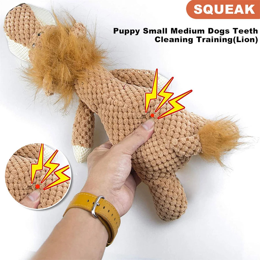Large Dog Toy Bite-Resistant Sound Plush Toy Lion Wolf Elephant Cartoon Pet Toy Squeaky Dog Toy for Small & Medium Dogs
