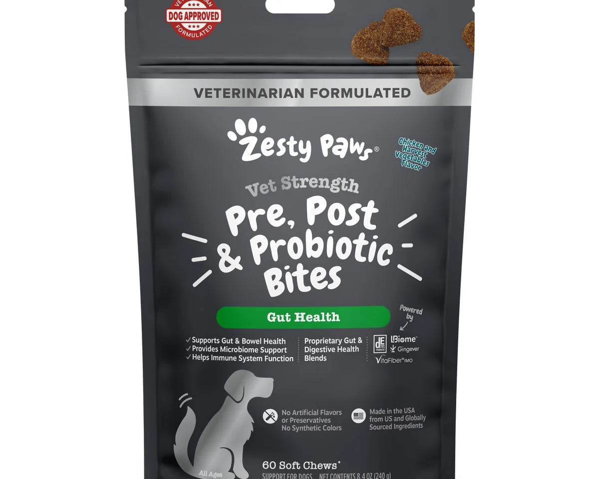Vet-Strength Probiotic Bites for Dogs - 60 Count Gut Health Supplement for Optimal Digestion