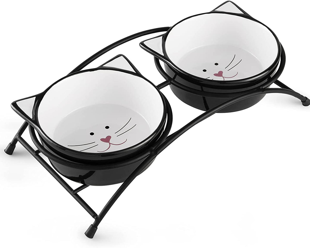 Elevated Ceramic Pet Bowls for Food and Water, 12 Ounces, Dishwasher Safe, Suitable for Cats and Small Dogs