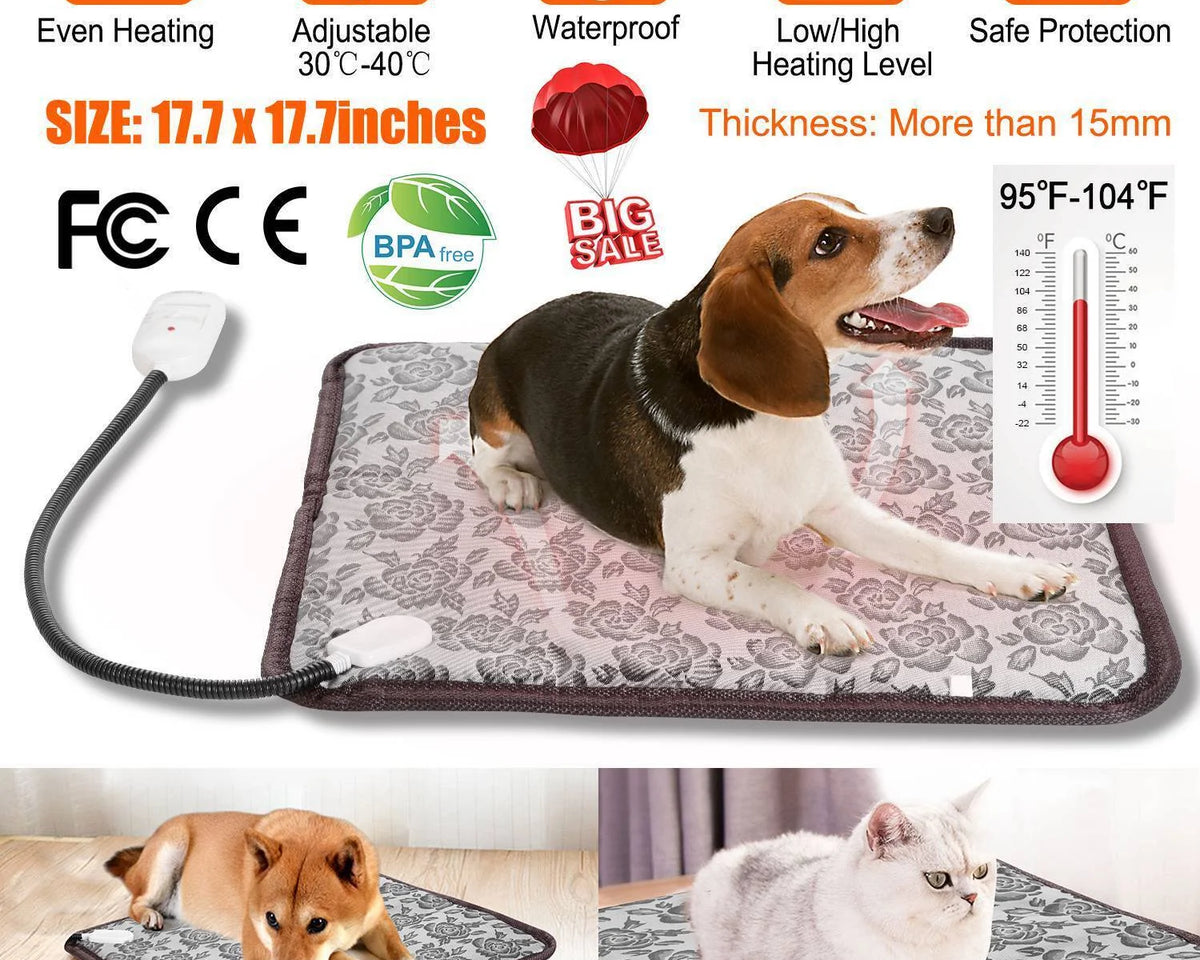 CozyPet Electric Heating Pad for Cats & Dogs - Dual Temperature Control, 17.7" Anti-Steel Cord Heated Bed Mat