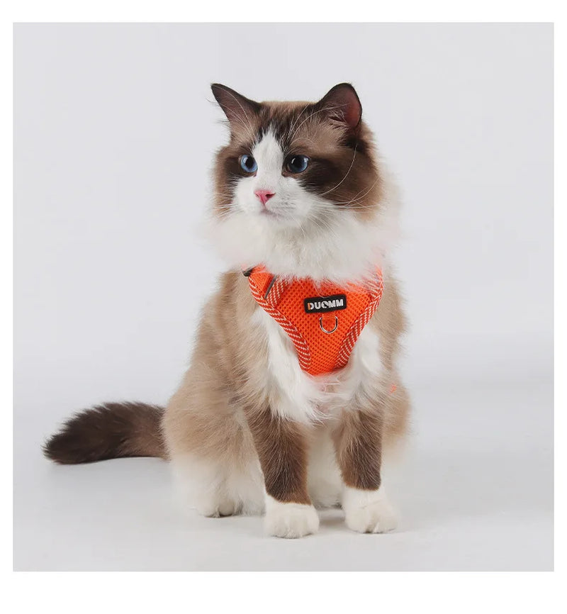 Adjustable Escape-Proof Reflective Cat Harness with Leash - Perfect for Safe Outdoor Walks with Small to Medium Cats and Kittens