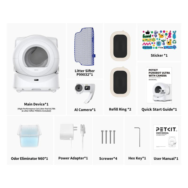 PETKIT Purobot Ultra Automatic Cat Litter Box with Integrated Camera, Odorless Self-Cleaning Design, AI-Powered Cat Face Recognition, Extra Large Capacity for Multiple Cats, Xsecure/App Control