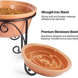 Elevated Dog Bowl Stand with Large Ceramic Bowls - Premium Pet Feeding Station for Medium to Large Breeds (Almond)