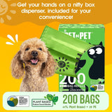 200-Count Eco-Friendly Unscented Dog Waste Bags with Tie Handles, Made from 38% Plant-Based Material, Extra-Thick and Durable