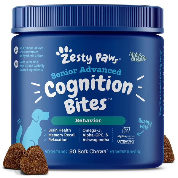 Senior Advanced Cognition Bites for Dogs - Chicken Flavor, 90 Count - Boost Brain Health & Memory Recall