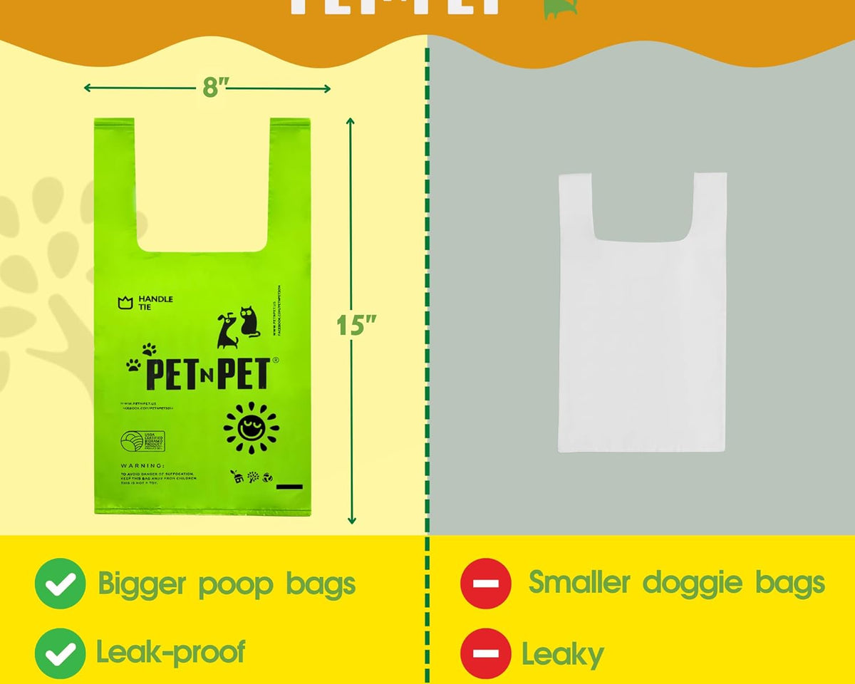 200-Count Eco-Friendly Unscented Dog Waste Bags with Tie Handles, Made from 38% Plant-Based Material, Extra-Thick and Durable