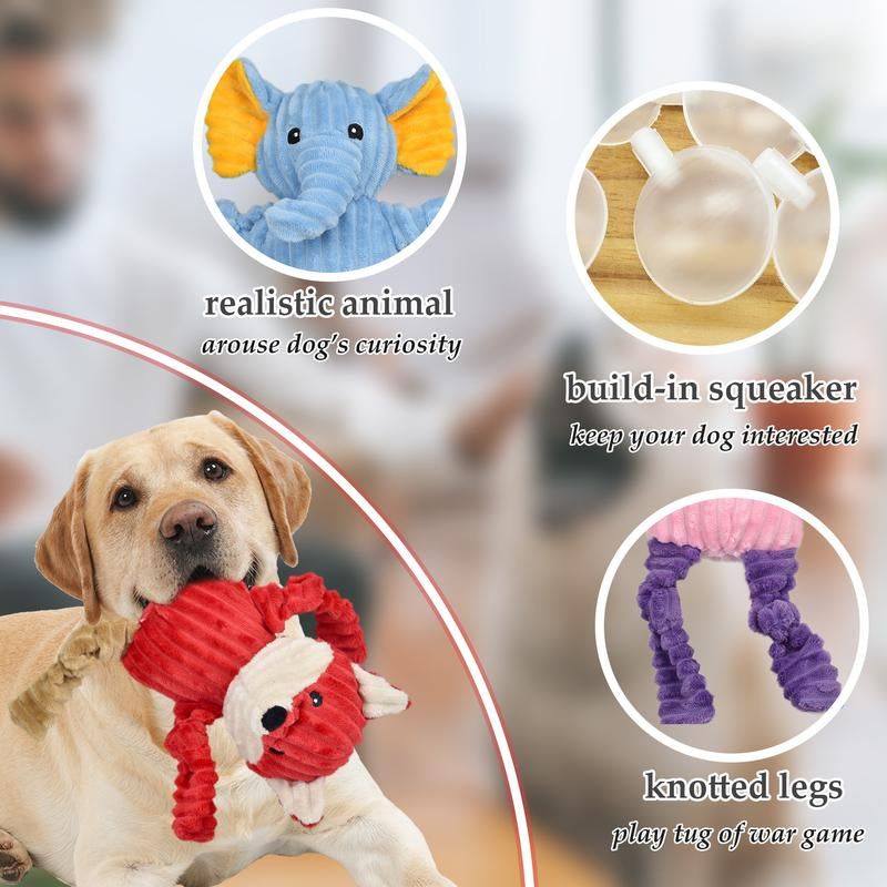 Ultimate 5-Pack Tough Squeaky Dog Toys - Plush Animal Assortment for Small to Large Dogs - Perfect Chew Toys for Playtime Fun!
