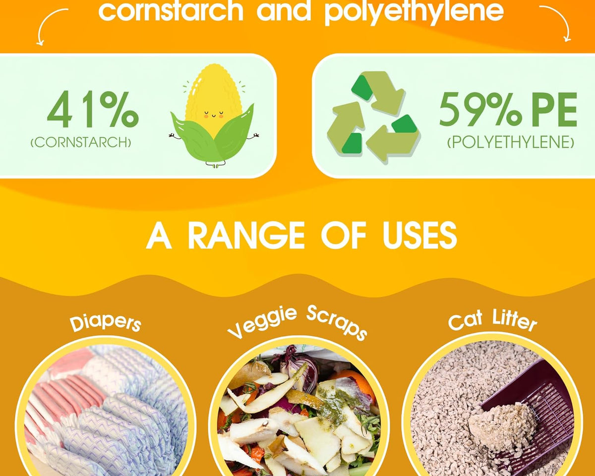 200-Count Eco-Friendly Unscented Dog Waste Bags with Tie Handles, Made from 38% Plant-Based Material, Extra-Thick and Durable