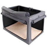 Petsfit Large Dog Crate - Adjustable Soft Kennel with Chew-Proof Mesh Windows & Thick Mat for Indoor & Outdoor Travel - Stylish Grey Design