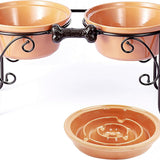 Elevated Dog Bowl Stand with Large Ceramic Bowls - Premium Pet Feeding Station for Medium to Large Breeds (Almond)
