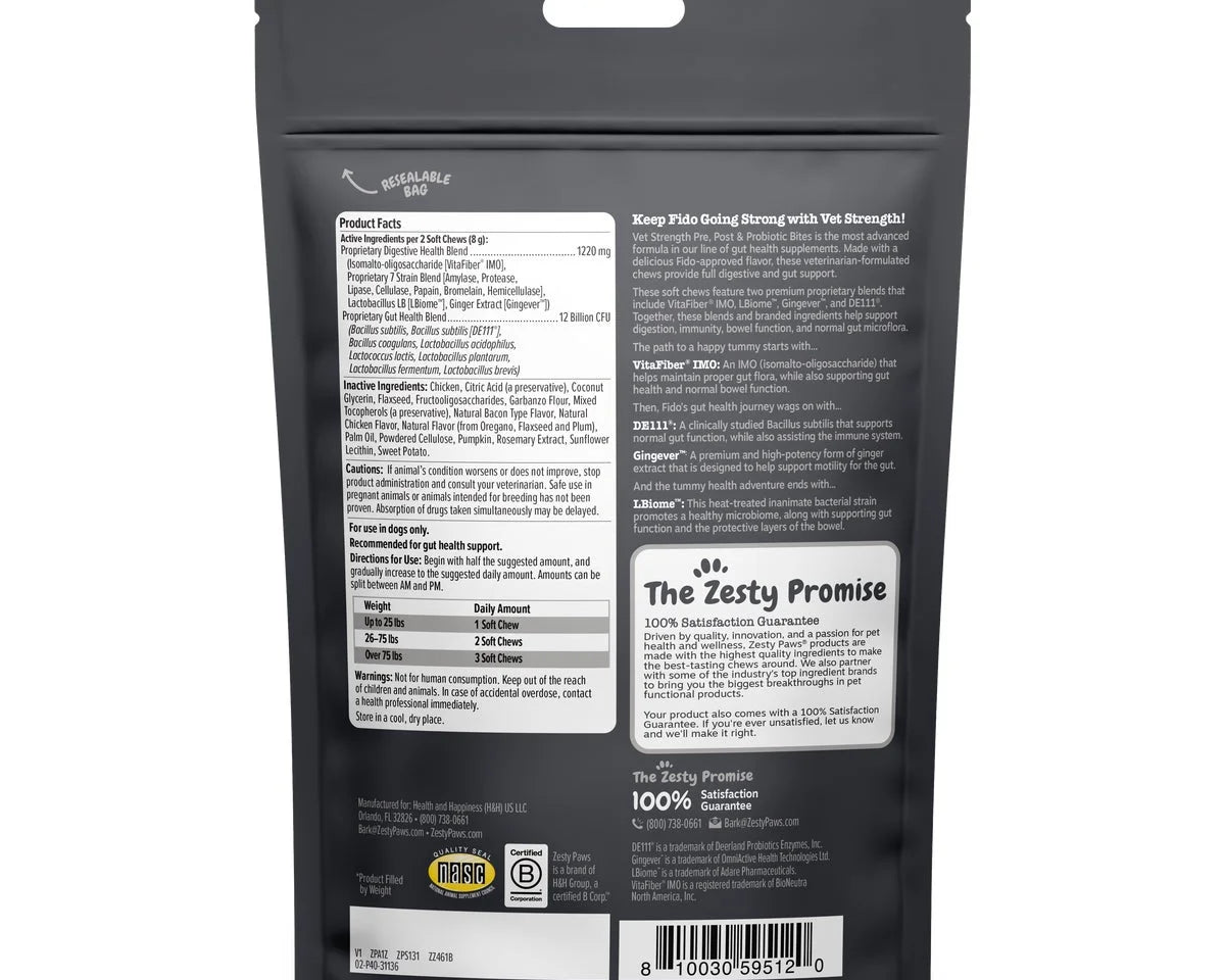 Vet-Strength Probiotic Bites for Dogs - 60 Count Gut Health Supplement for Optimal Digestion