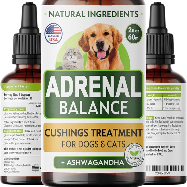 Adrenal Balance for Dogs and Cats - Natural Cushings Treatment with Ashwagandha, Licorice Root & Rhodiola Rosea - 2Oz Harmony Herbal Drops for Optimal Pet Health