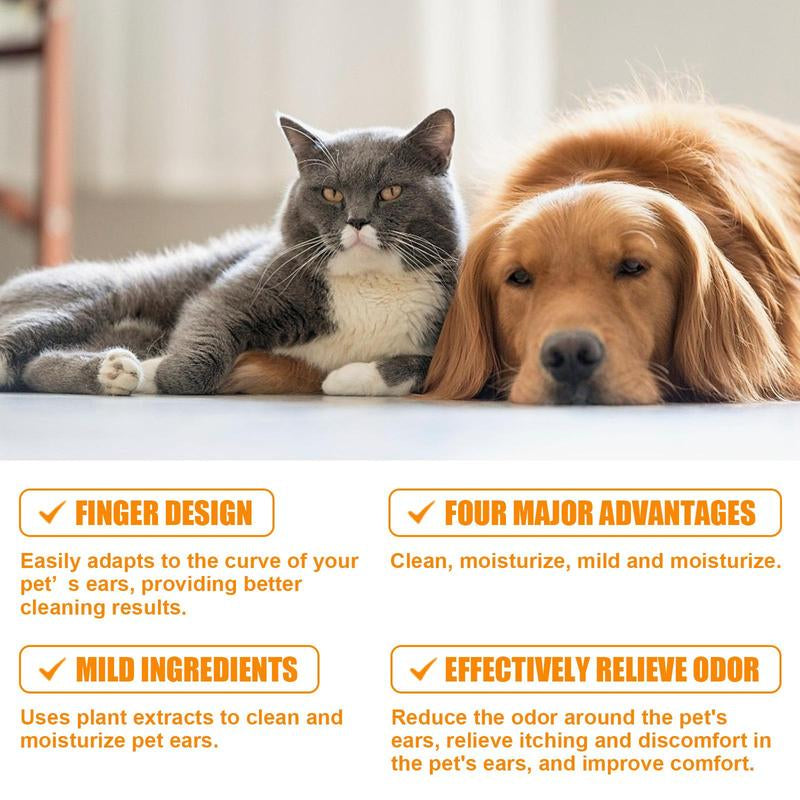 Pet Ear Cleaning Finger Wipes - 50 Count Set for Dog and Cat Ear Care and Grooming Supplies