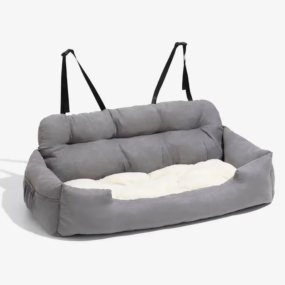Ultimate Travel Bolster Car Seat Bed for Dogs & Cats - Safe & Comfortable Pet Carrier with Backseat Cover