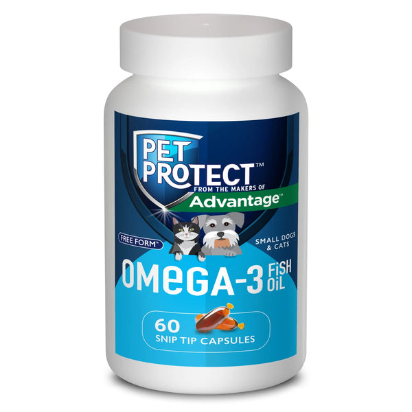 Premium Omega-3 Supplement for Cats & Small Dogs - 60 Easy Snip-Tip Capsules