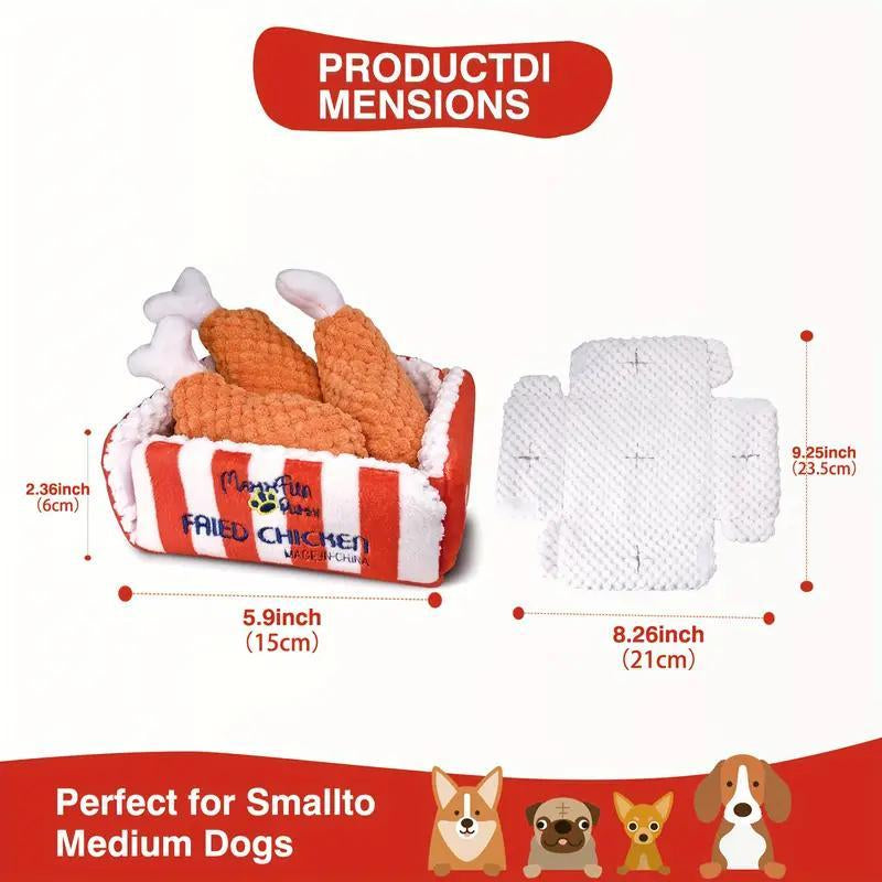 Interactive Fried Chicken Plush Toy for Dogs - Squeaky Treat Puzzle Game for Medium to Large Breeds, Perfect Valentine's Day Gift!