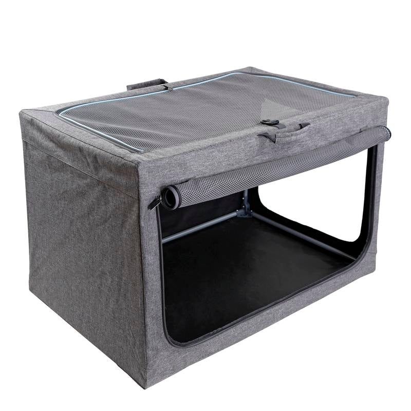 Petsfit Large Dog Crate - Adjustable Soft Kennel with Chew-Proof Mesh Windows & Thick Mat for Indoor & Outdoor Travel - Stylish Grey Design