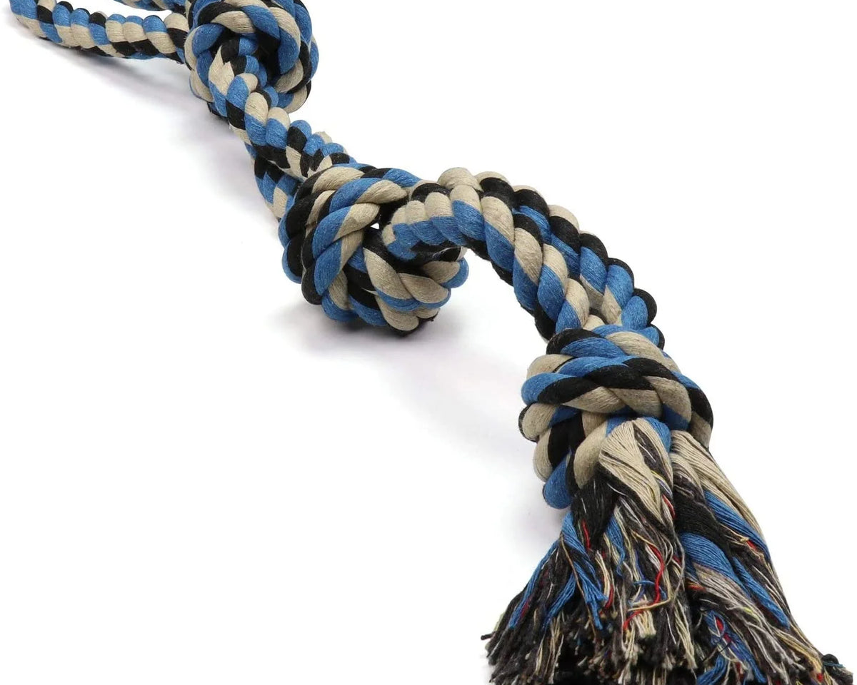 Durable Blue Twisted Rope Dog Toy with 3 Knots - Perfect for Interactive Play!