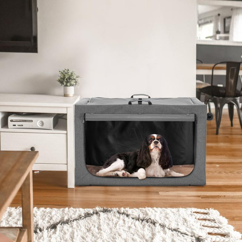 Petsfit Large Dog Crate - Adjustable Soft Kennel with Chew-Proof Mesh Windows & Thick Mat for Indoor & Outdoor Travel - Stylish Grey Design