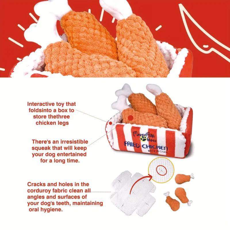 Interactive Fried Chicken Plush Toy for Dogs - Squeaky Treat Puzzle Game for Medium to Large Breeds, Perfect Valentine's Day Gift!