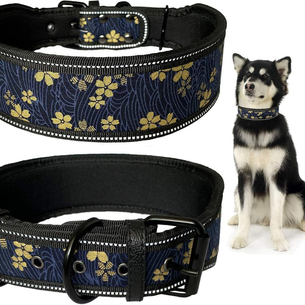 Heavy Duty Reflective Dog Collar - Padded, and Adjustable 