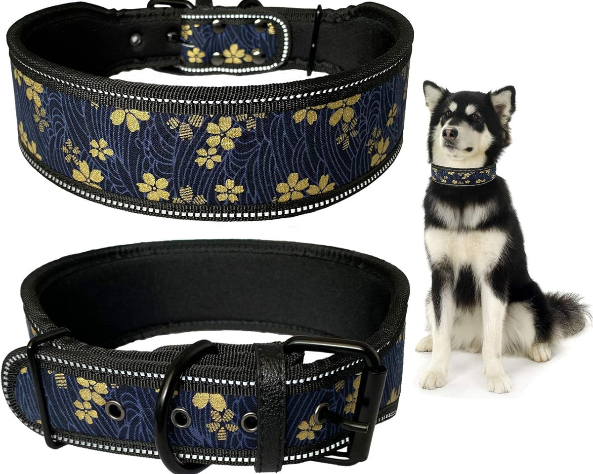 Heavy Duty Reflective Dog Collar - Padded, and Adjustable 