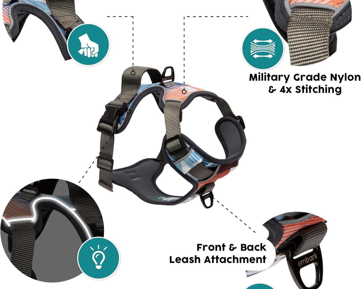 Embark Adventure Reflective No-Pull Dog Harness for Small Breeds - Durable Military-Grade Nylon with Front Clip and Gel-Enhanced Handle