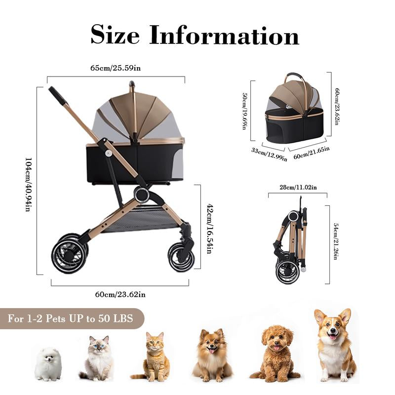 Premium Pet Stroller for Dogs & Cats - Foldable, Waterproof, with Storage Basket & Smooth Swivel Wheels for Ultimate Comfort!